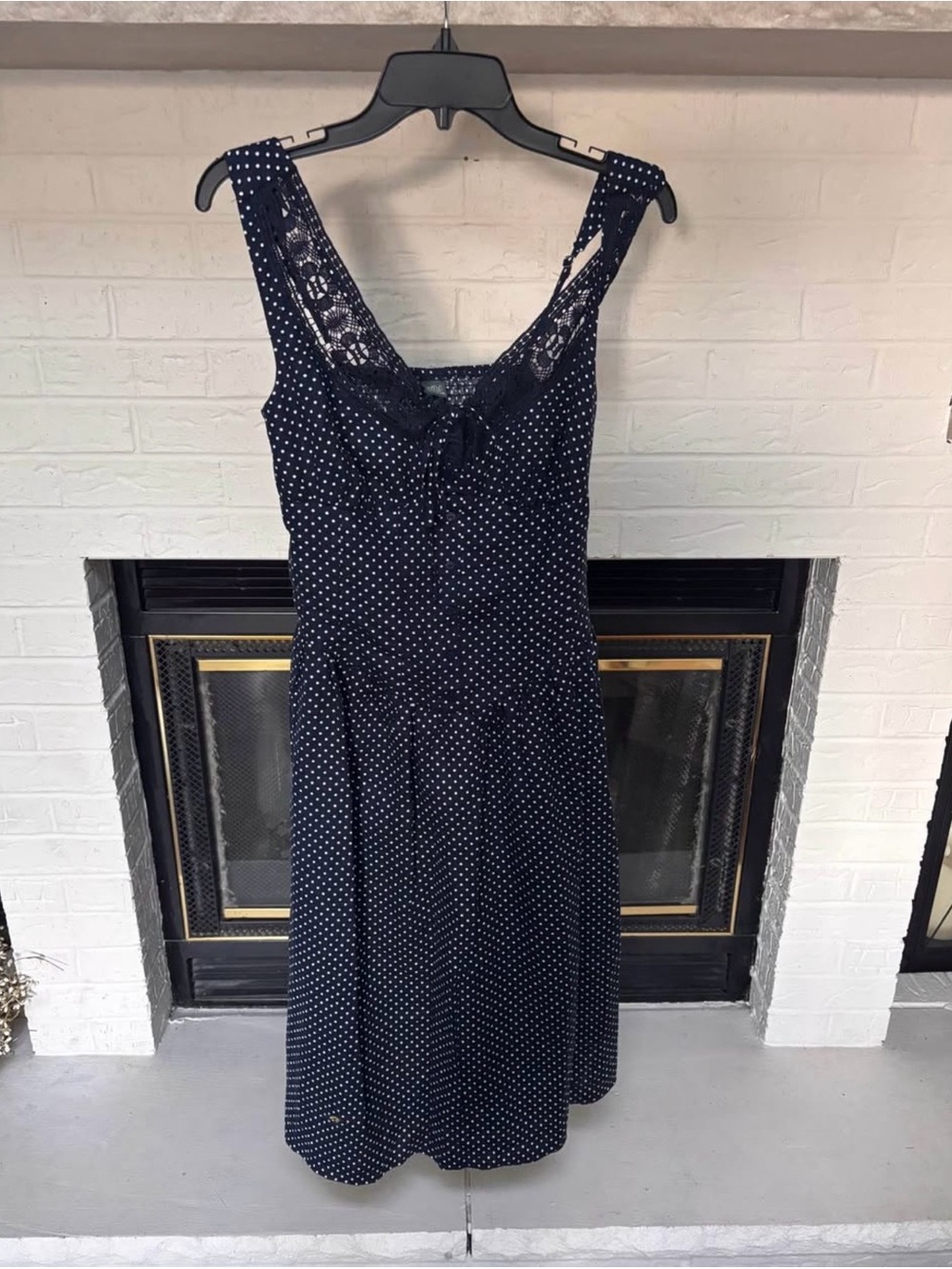 Wild Fable Navy Polka Dot Lace-Trim Maxi Dress with Scoop Neck